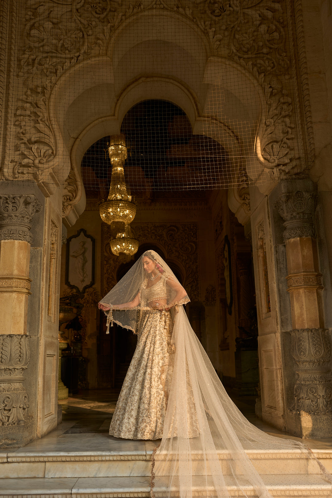 Ivory Gold Floral Zardosi Lehenga Set