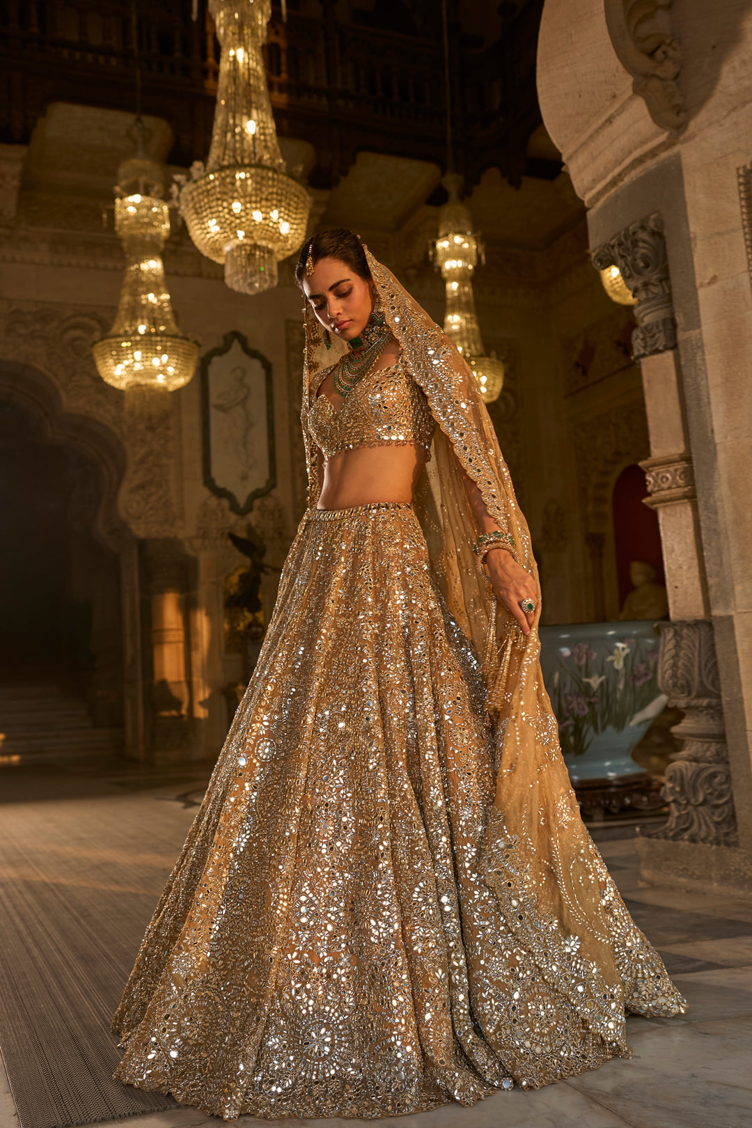 Gold Mirror Work Lehenga Set