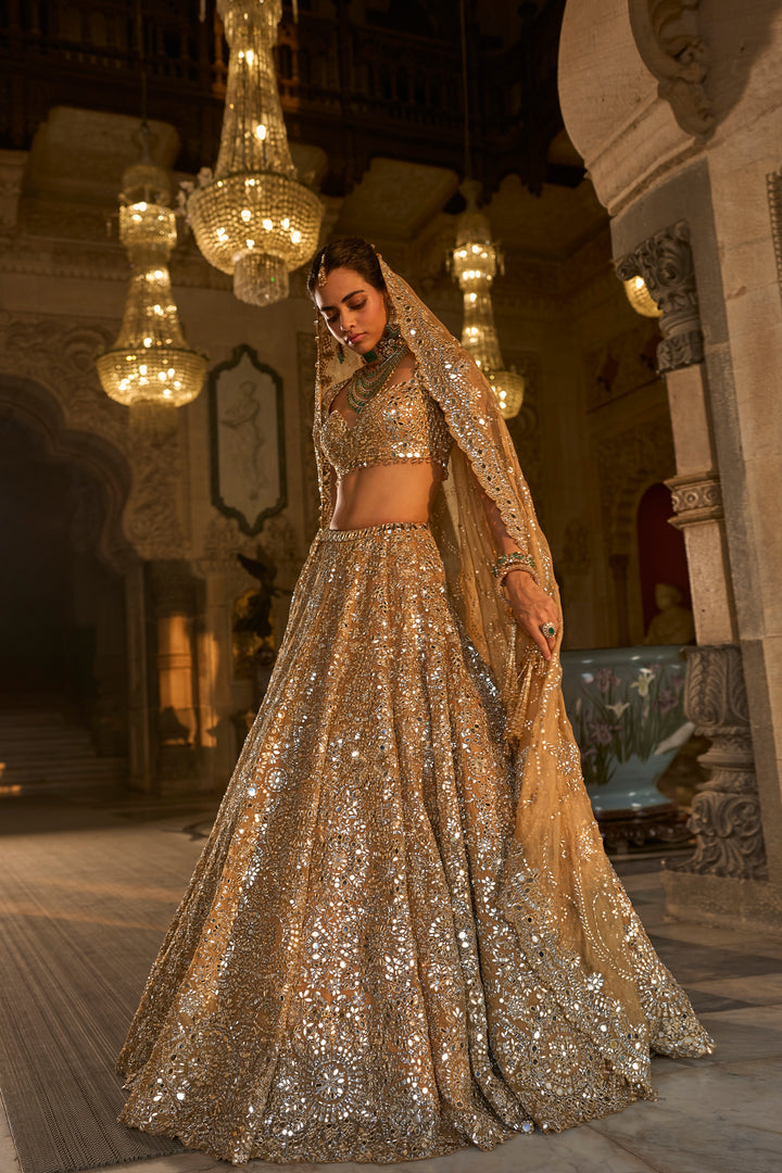 Gold Mirror Work Lehenga Set