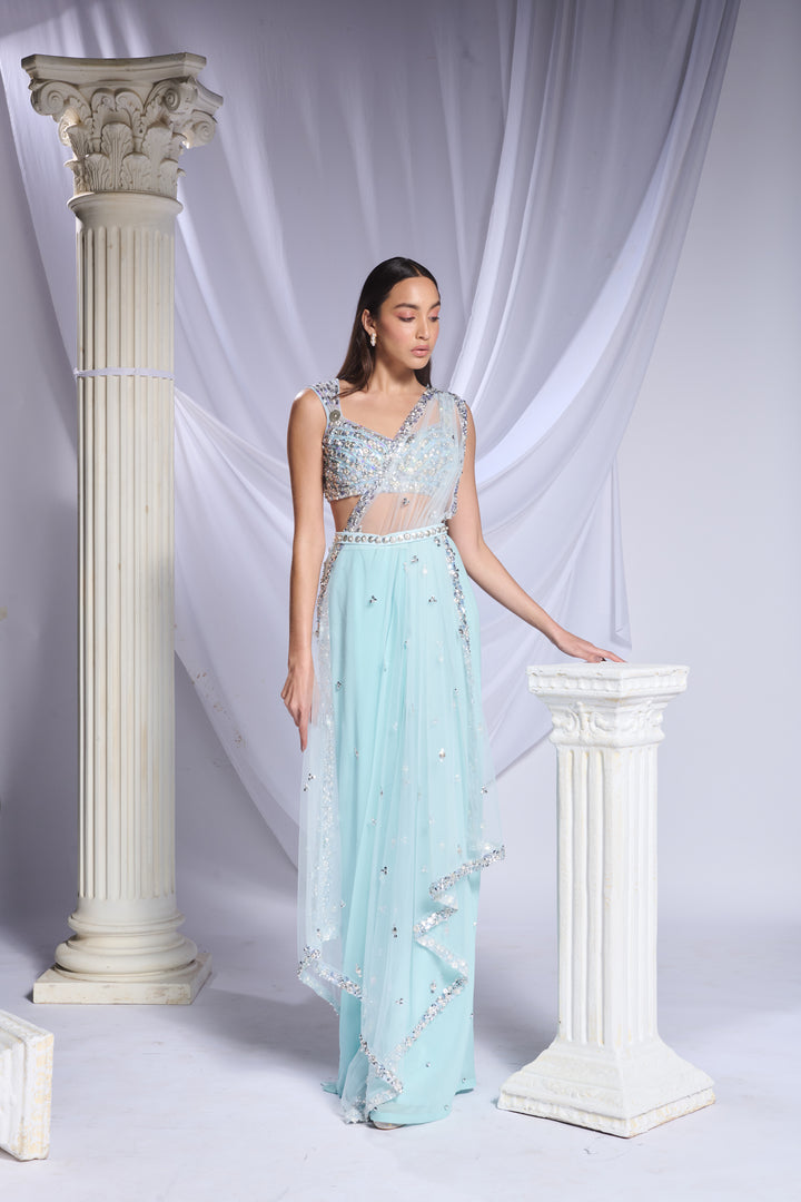 Royal Aqua Saree Set