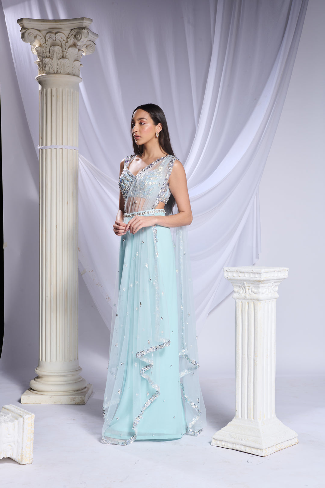 Royal Aqua Saree Set