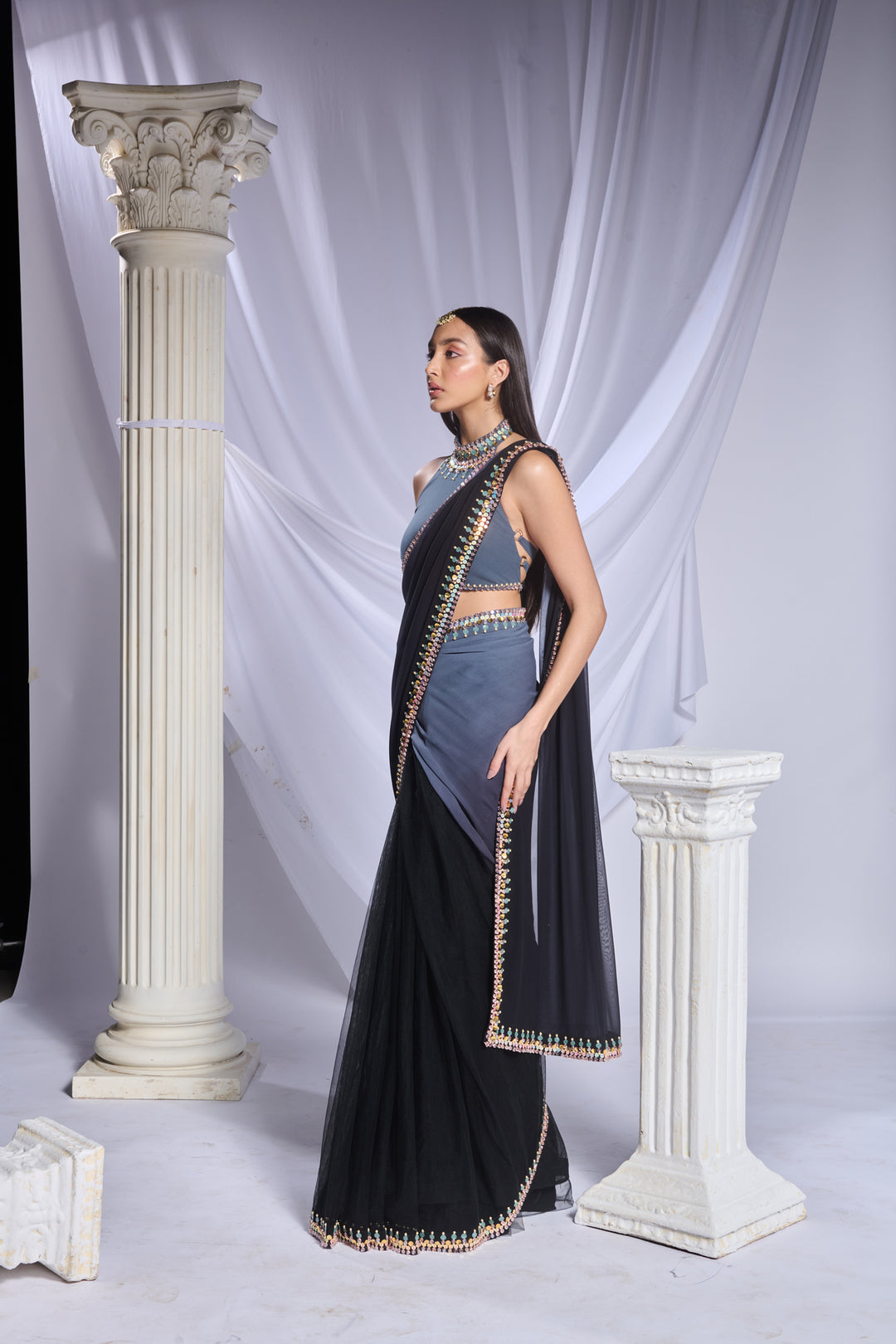 Black Rose Saree Set