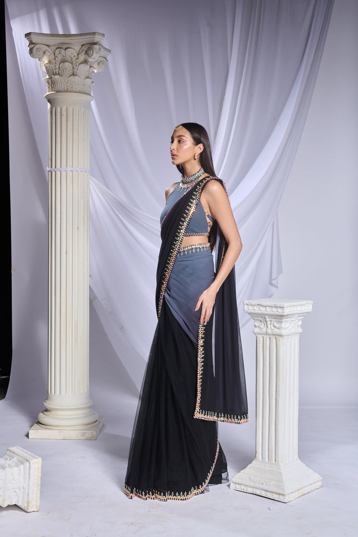 Black Rose Saree Set