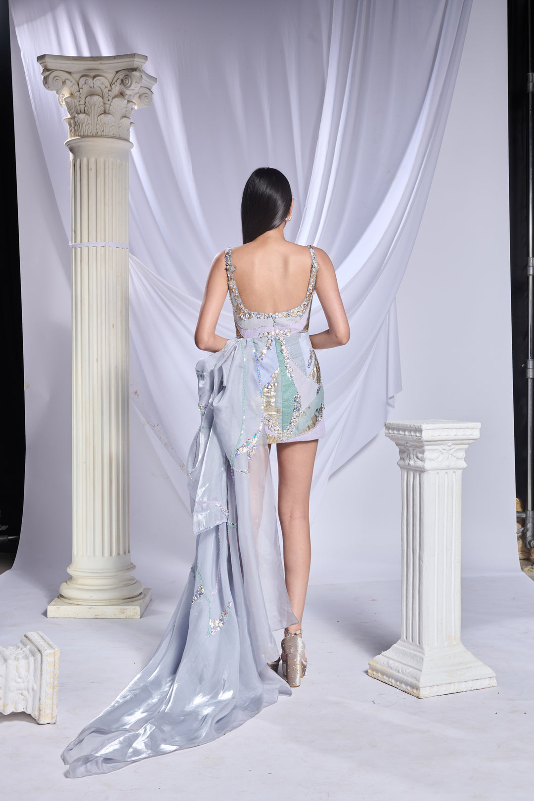 Silver Lining Baby Doll Dress With Drape