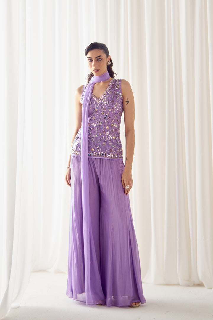 Lavender Fitted Kurta With Sharara