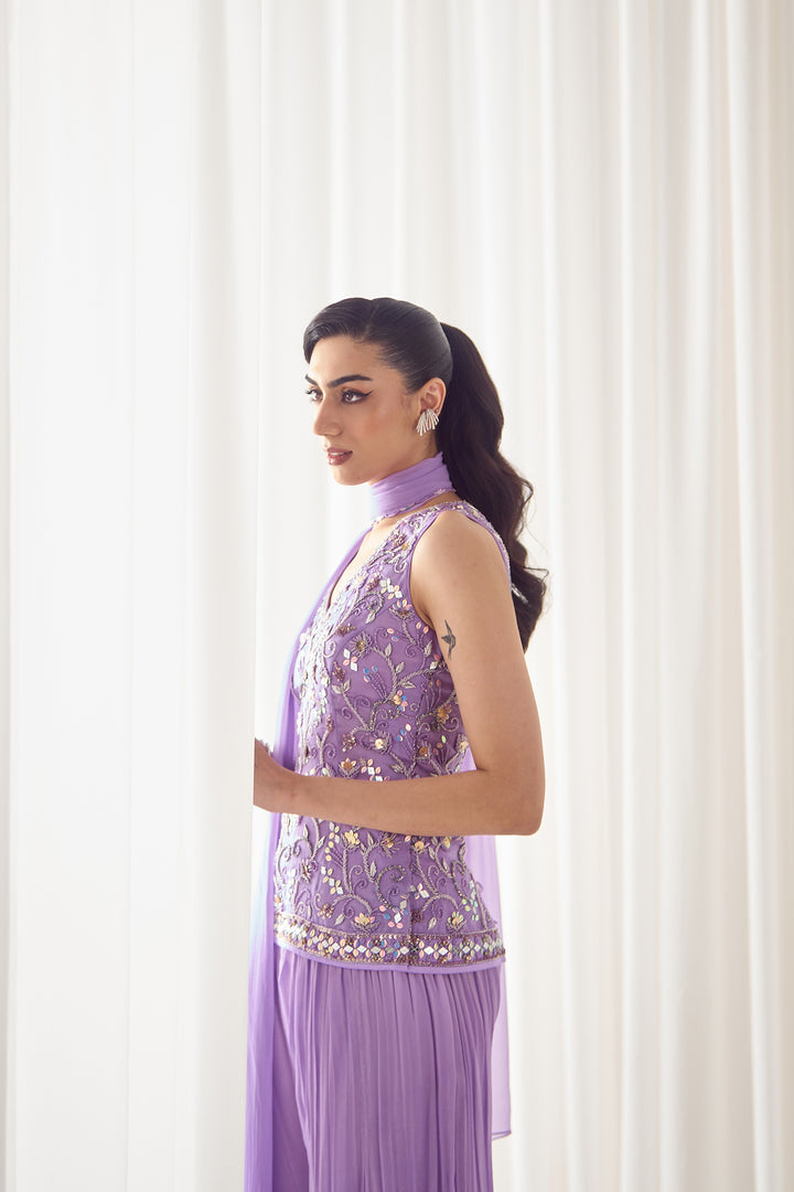 Lavender Fitted Kurta With Sharara