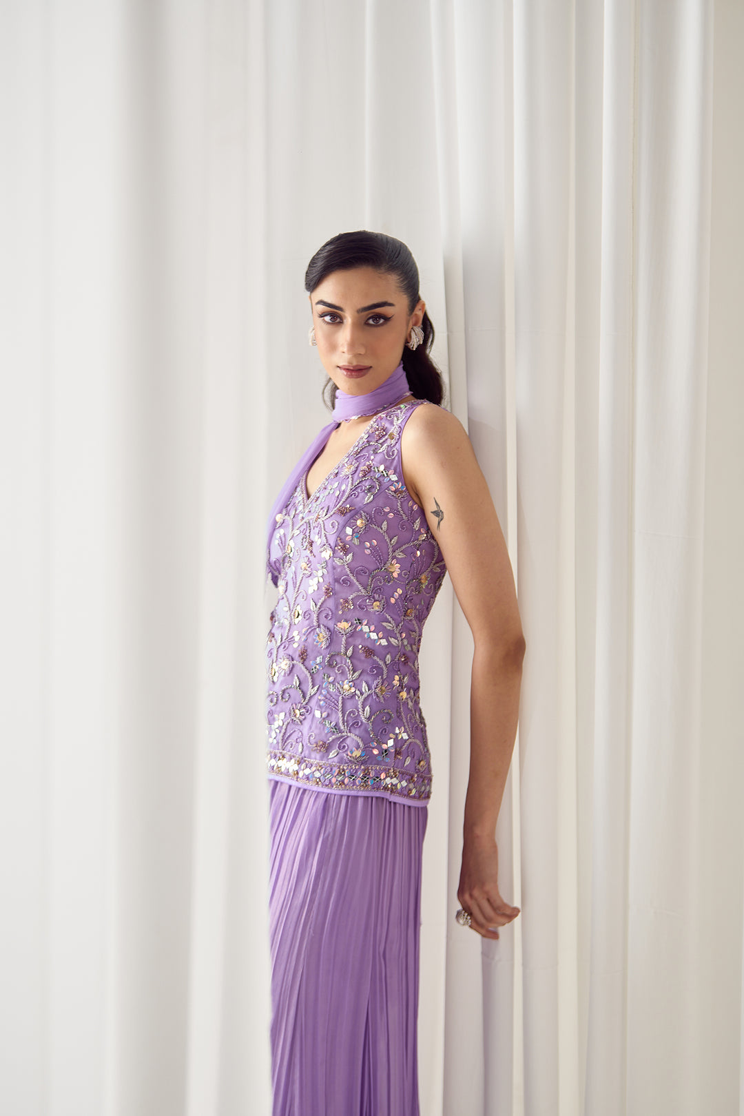 Lavender Fitted Kurta With Sharara