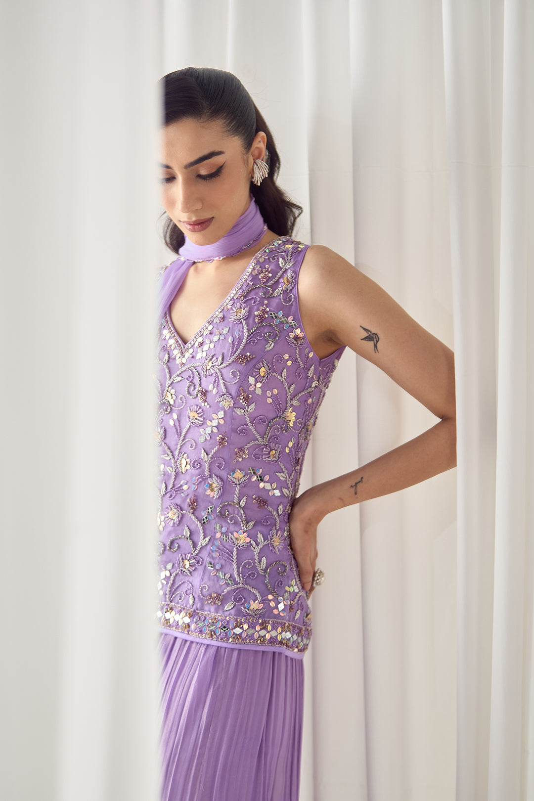 Lavender Fitted Kurta With Sharara