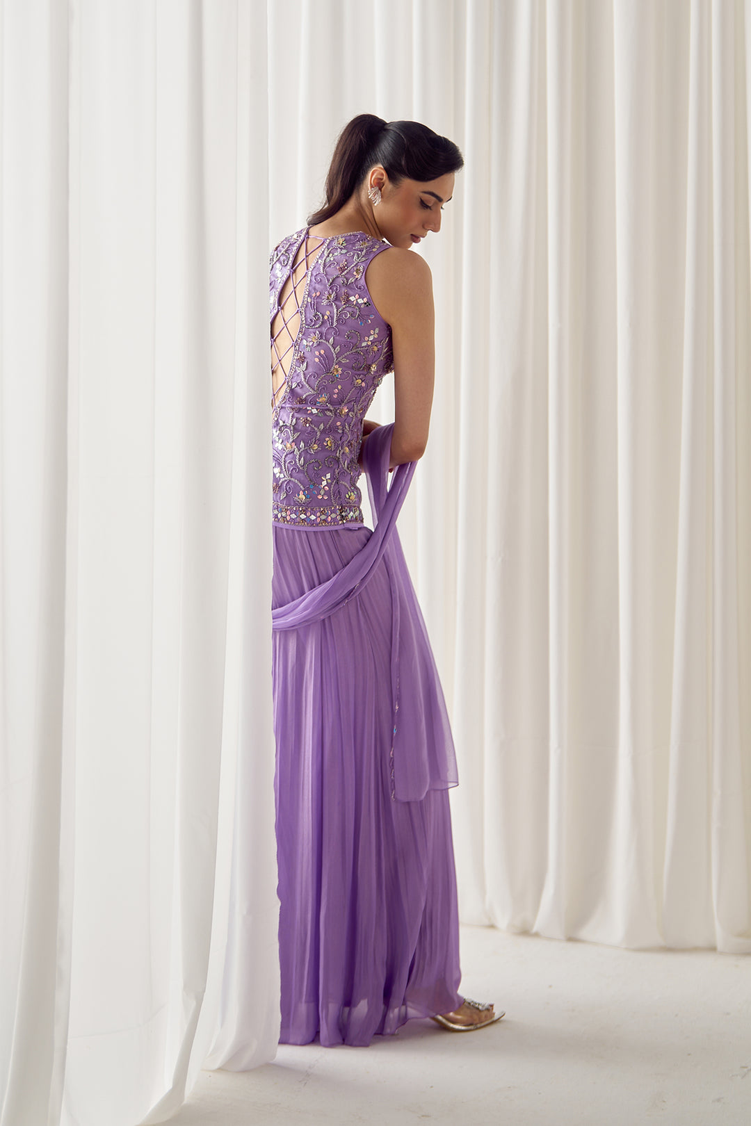 Lavender Fitted Kurta With Sharara