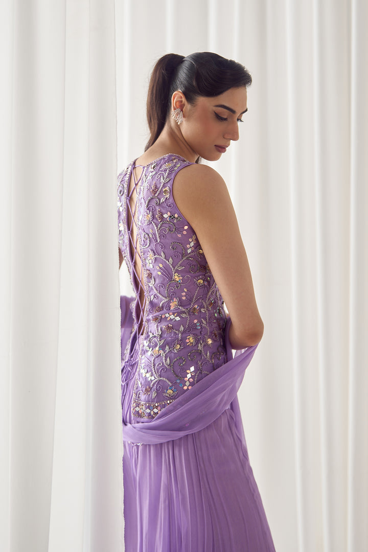 Lavender Fitted Kurta With Sharara