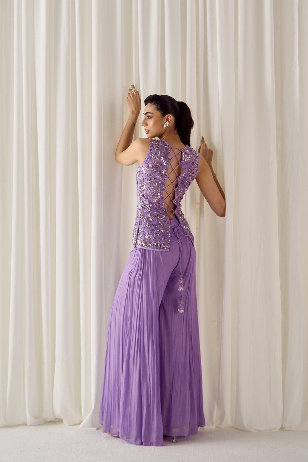 Lavender Fitted Kurta With Sharara