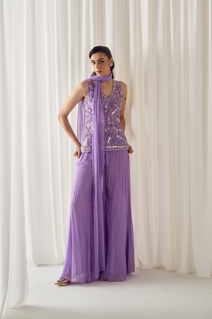 Lavender Fitted Kurta With Sharara