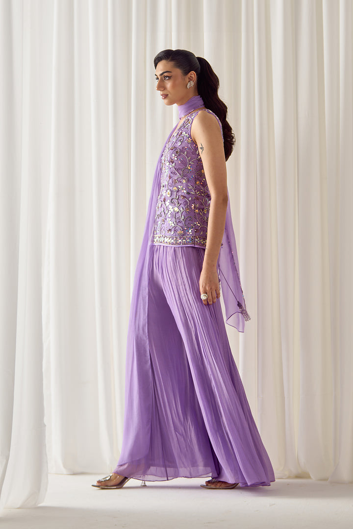 Lavender Fitted Kurta With Sharara