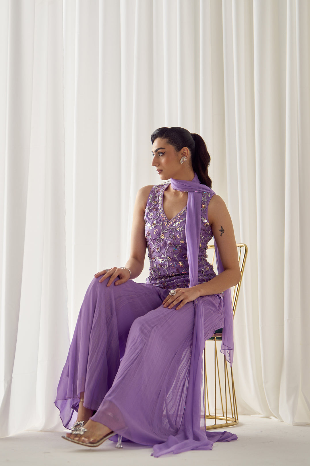 Lavender Fitted Kurta With Sharara