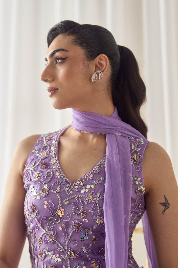 Lavender Fitted Kurta With Sharara