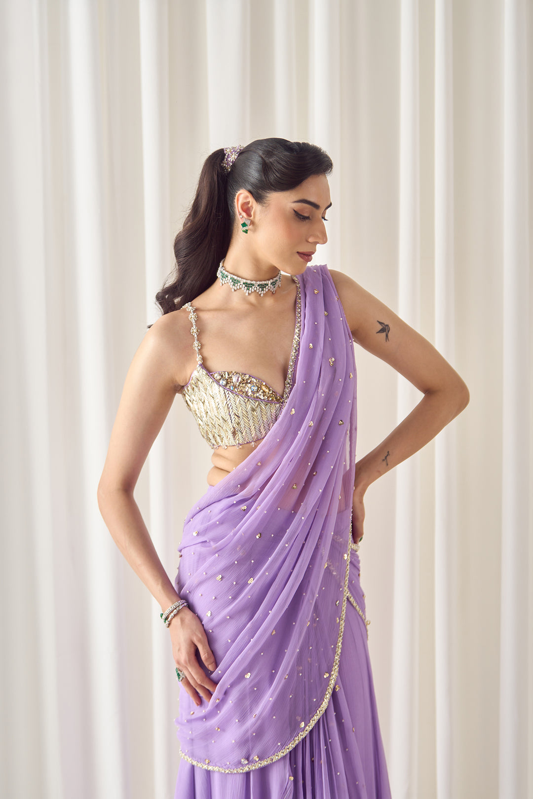 Lavender Pre-stitched Saree With Blouse