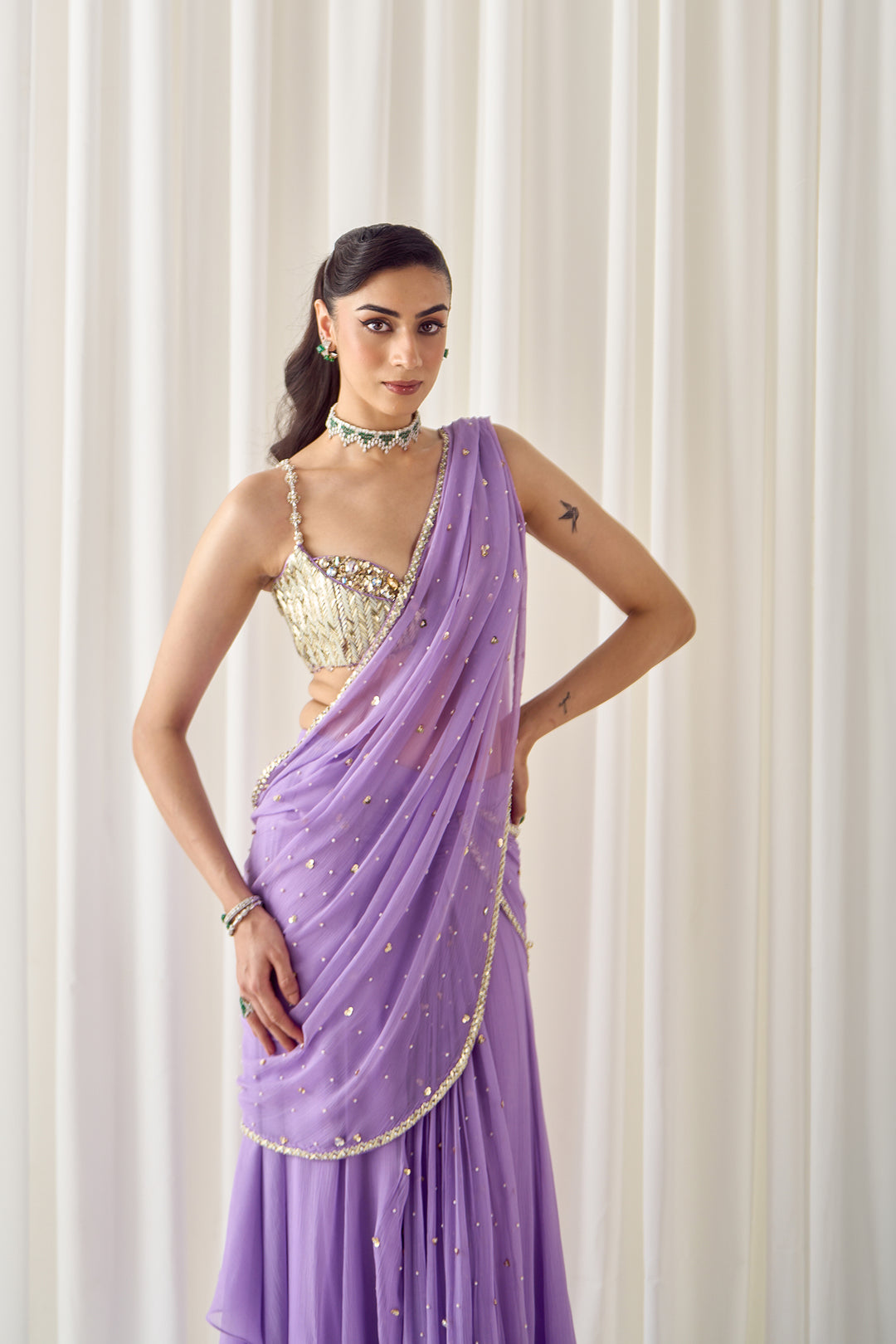 Lavender Pre-stitched Saree With Blouse