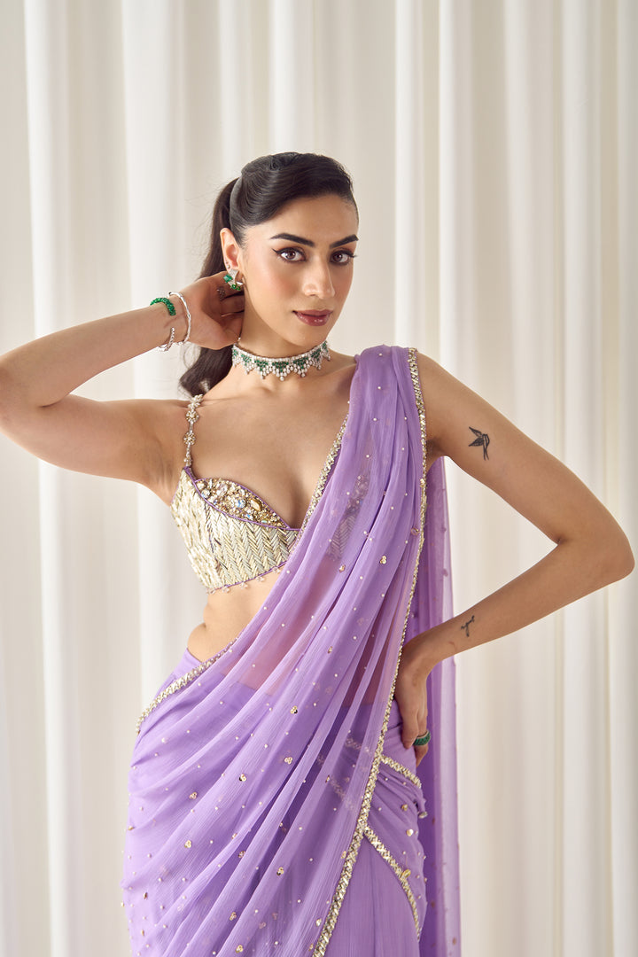 Lavender Pre-stitched Saree With Blouse