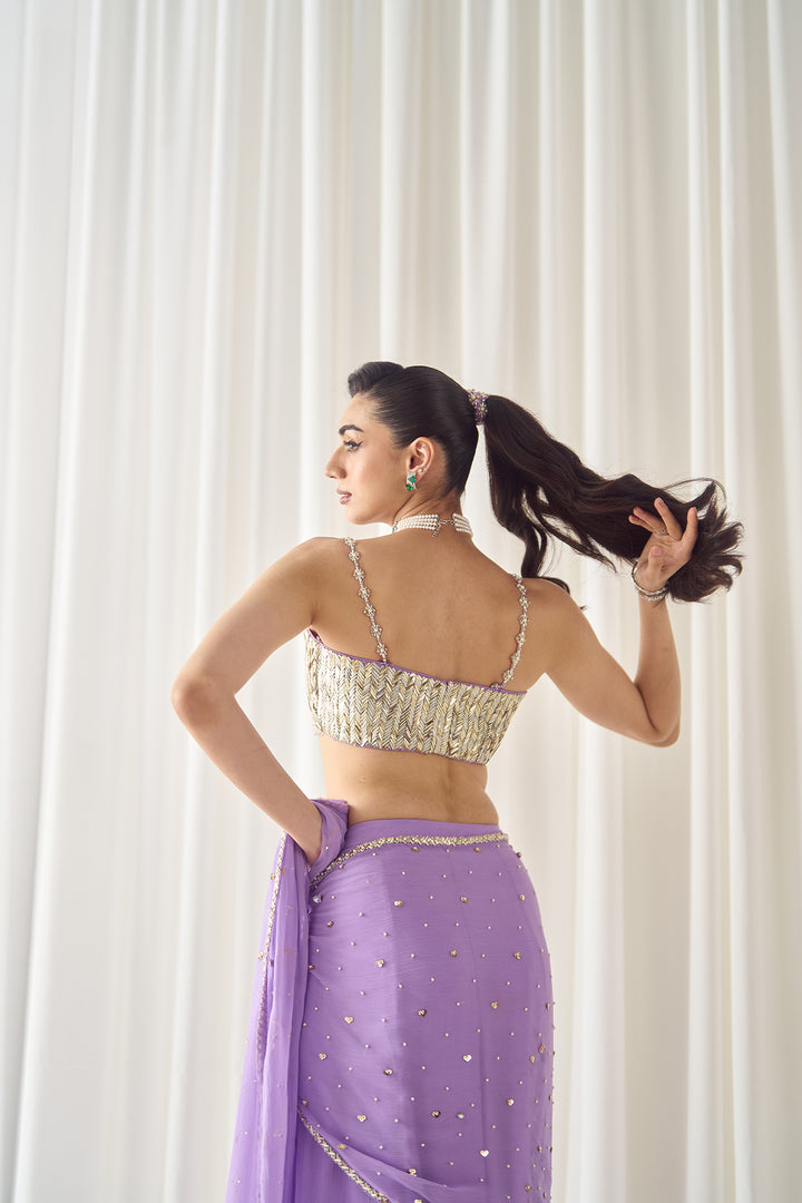 Lavender Pre-stitched Saree With Blouse
