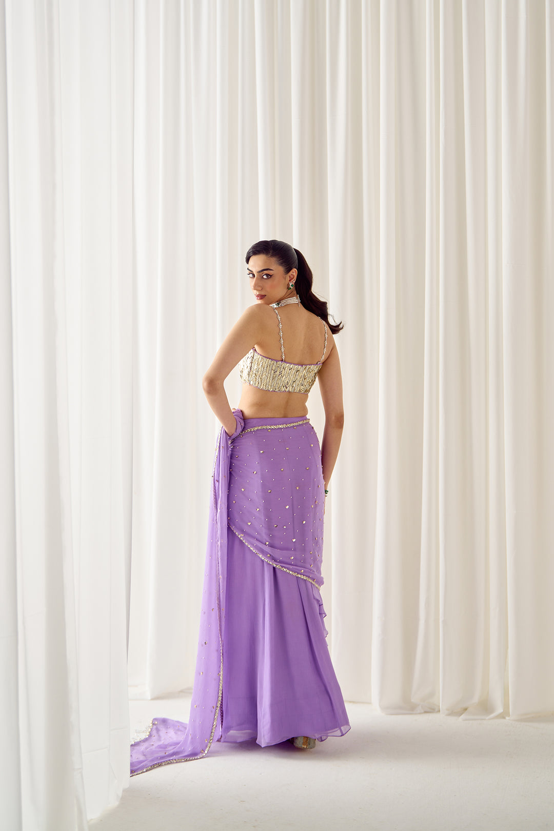 Lavender Pre-stitched Saree With Blouse