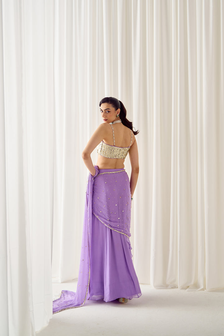 Lavender Pre-stitched Saree With Blouse