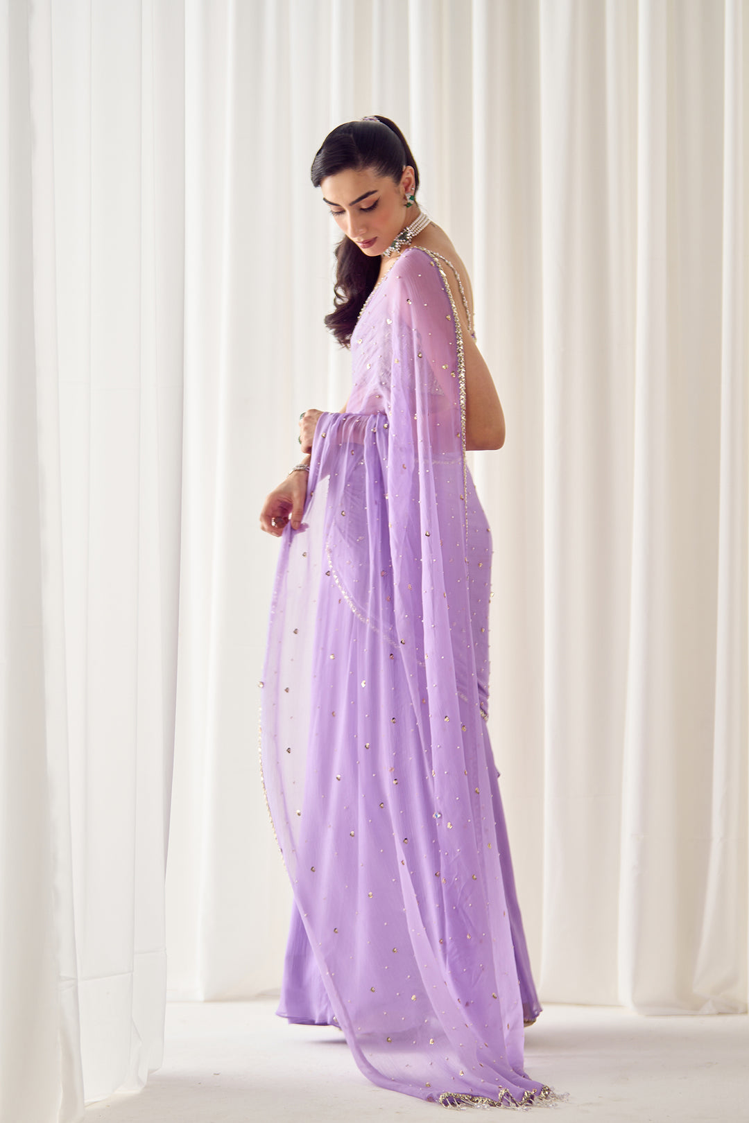 Lavender Pre-stitched Saree With Blouse