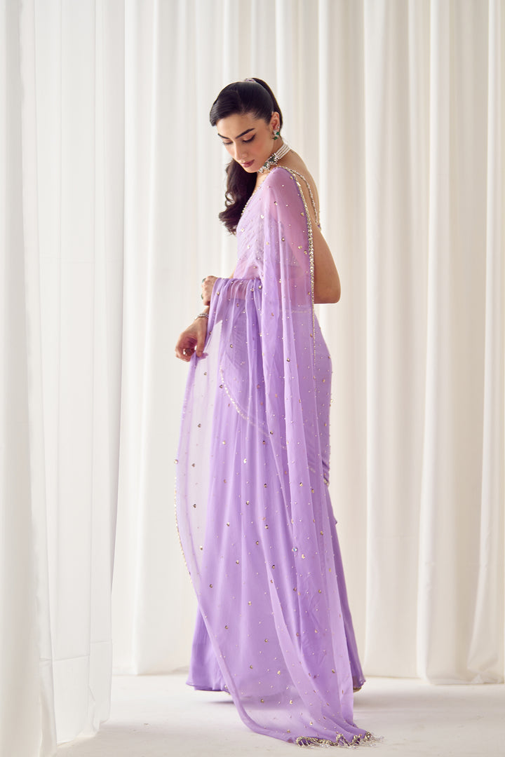 Lavender Pre-stitched Saree With Blouse
