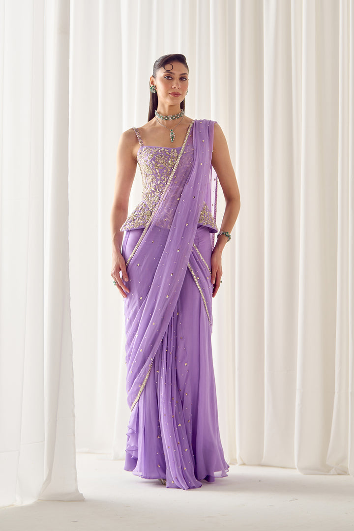 Lavender Pre Stitched Saree With Corset
