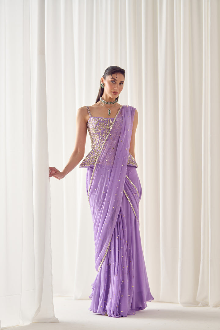 Lavender Pre Stitched Saree With Corset