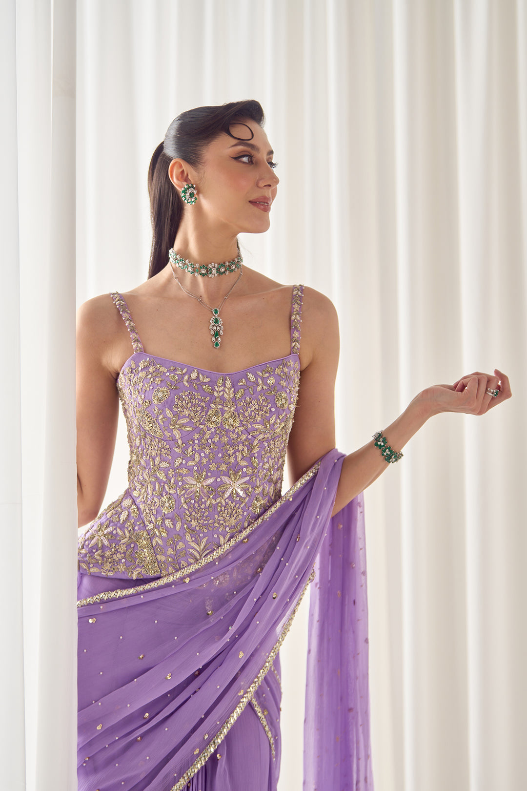 Lavender Pre Stitched Saree With Corset