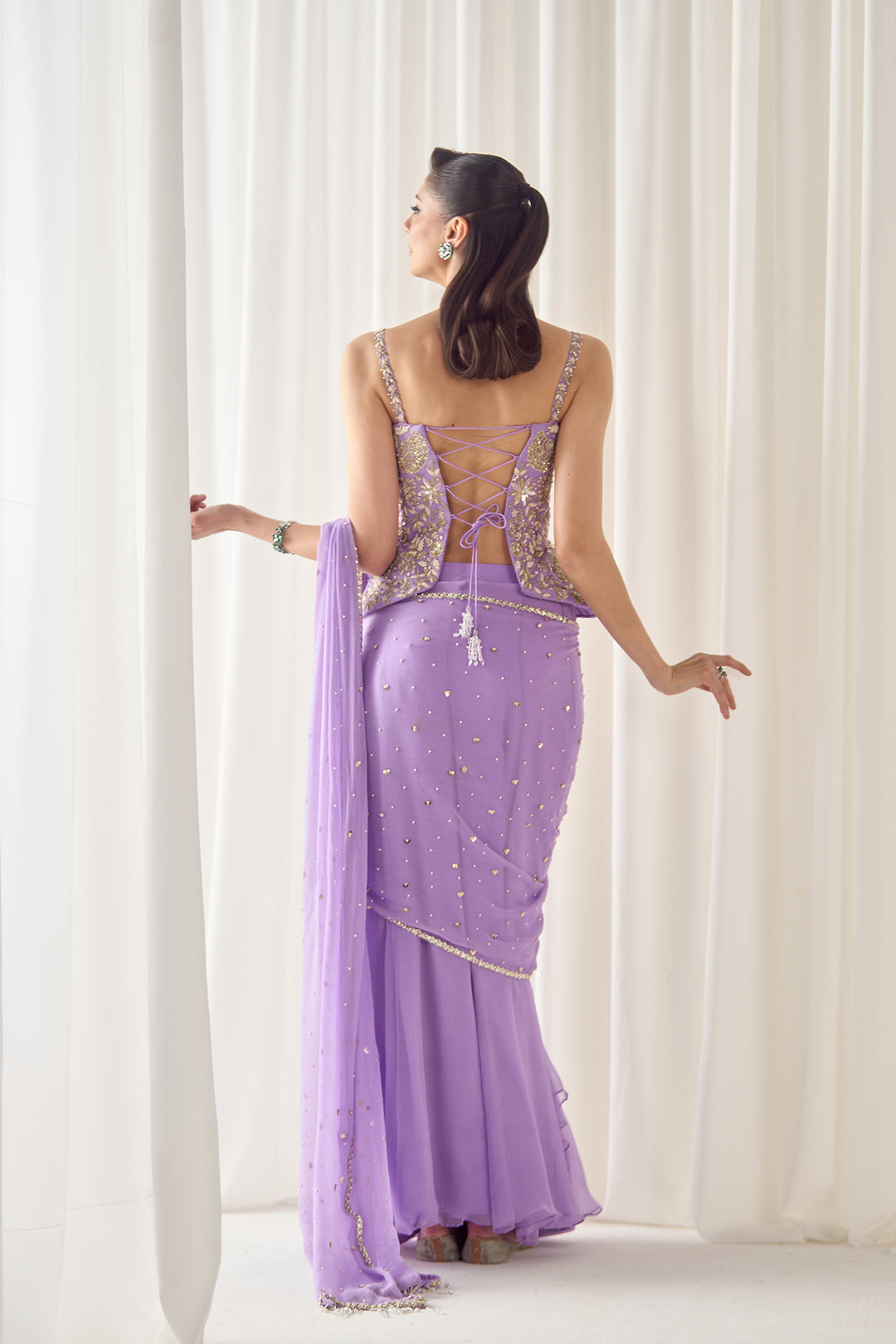 Lavender Pre Stitched Saree With Corset