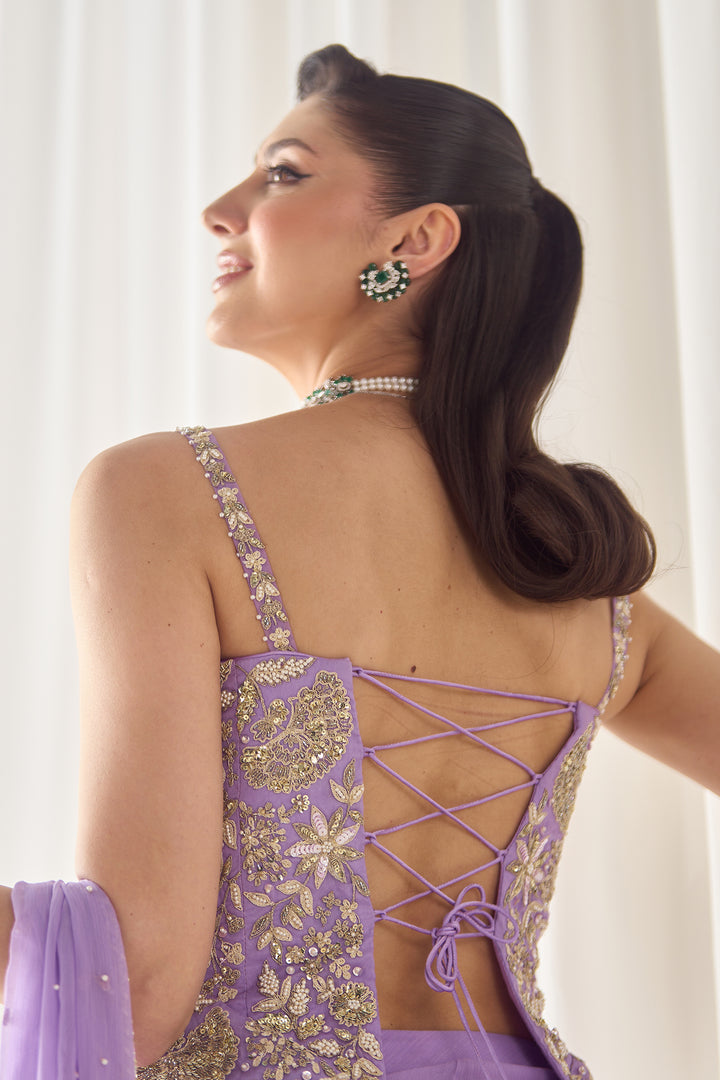 Lavender Pre Stitched Saree With Corset