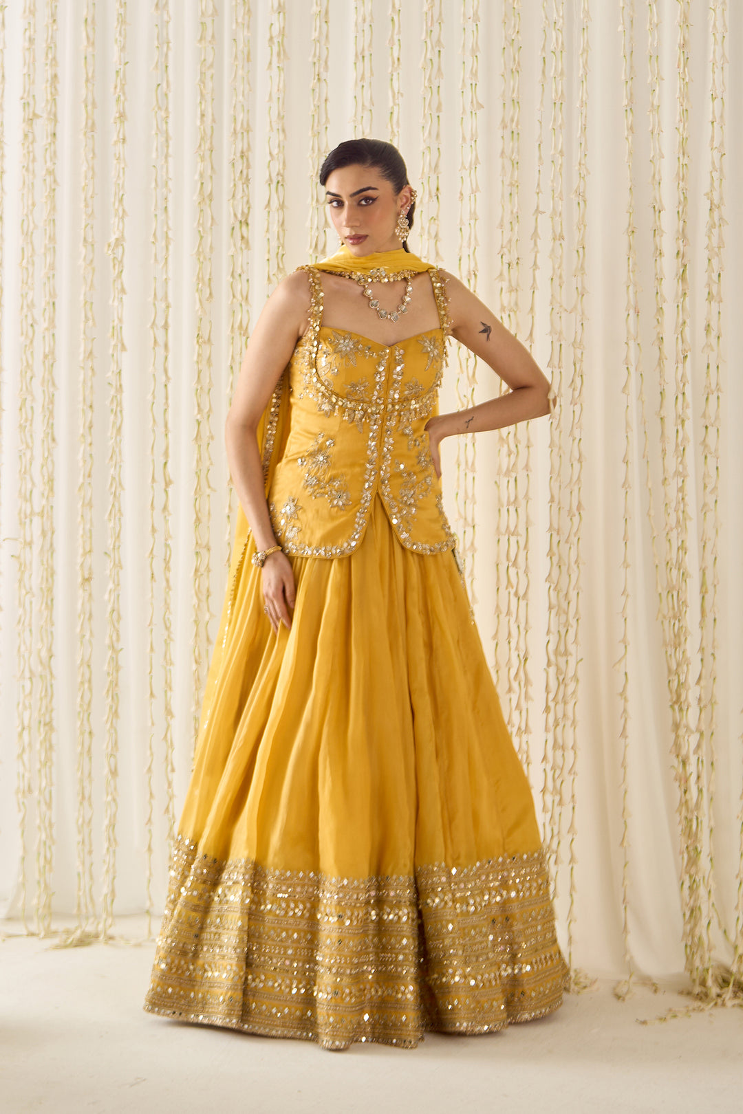 Mustard Peplum And lehenga