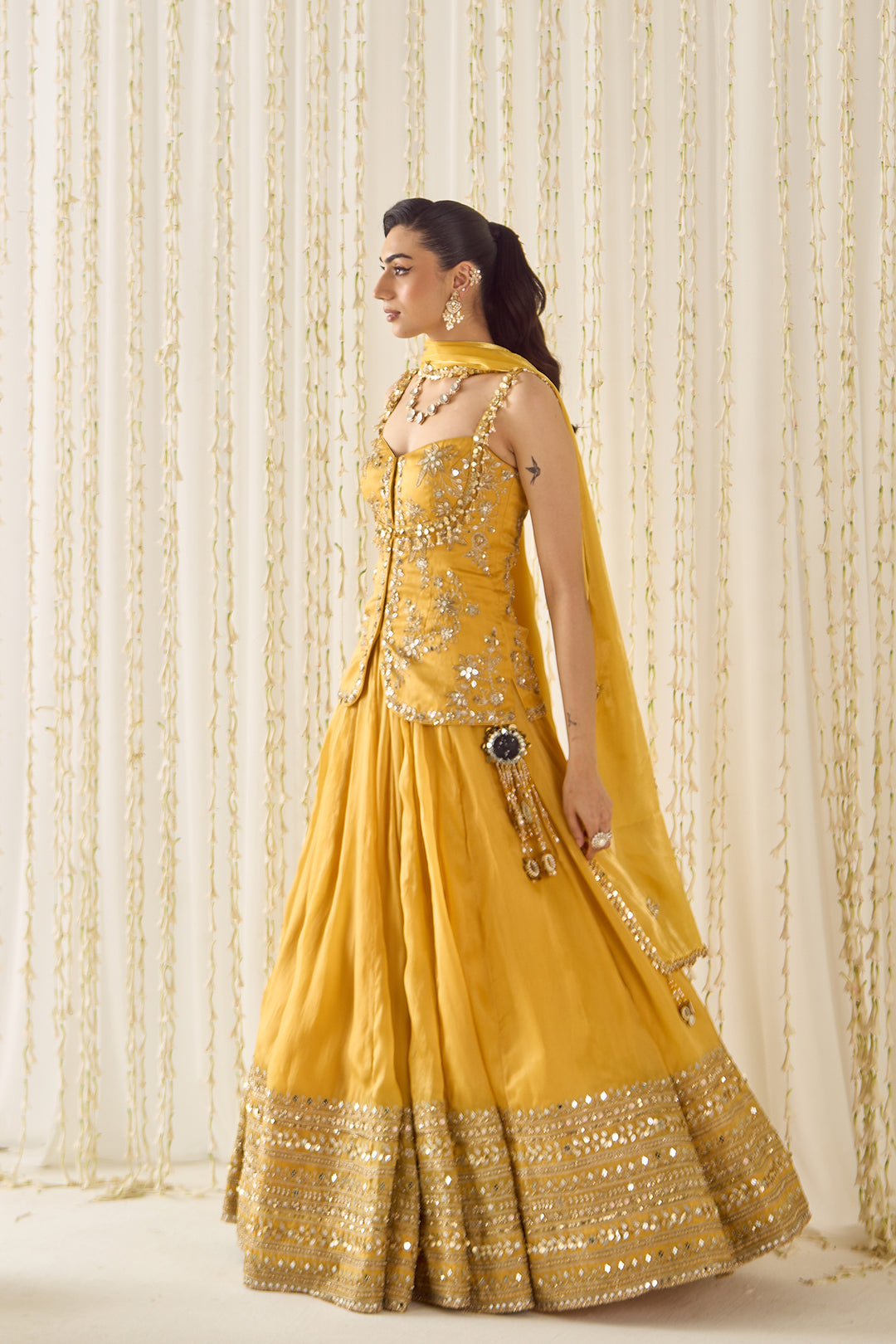 Mustard Peplum And lehenga