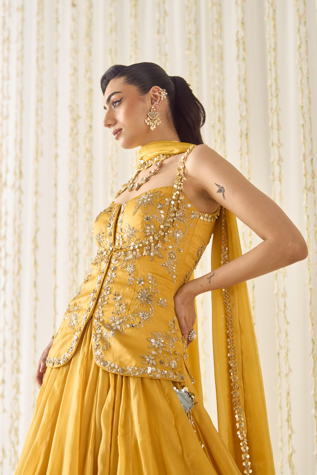 Mustard Peplum And lehenga