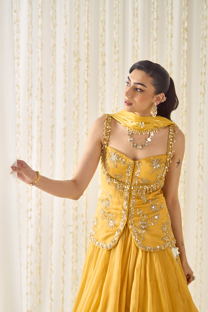 Mustard Peplum And lehenga