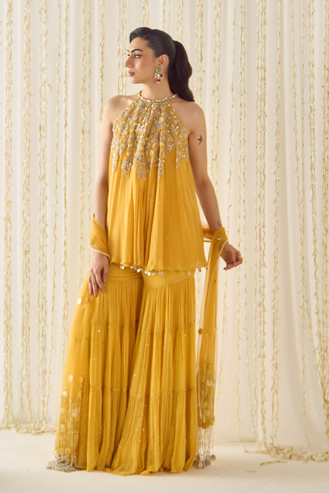 Mustard A-line Kurta Sharara