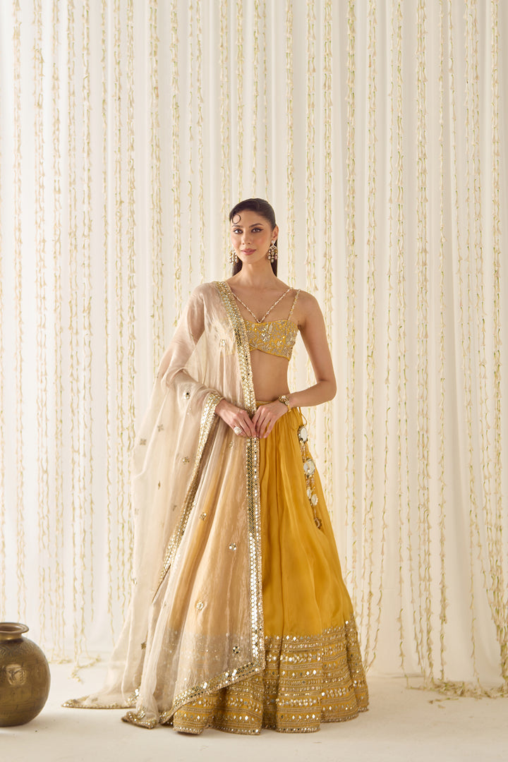 Mustard Bustier And Lehenga Set