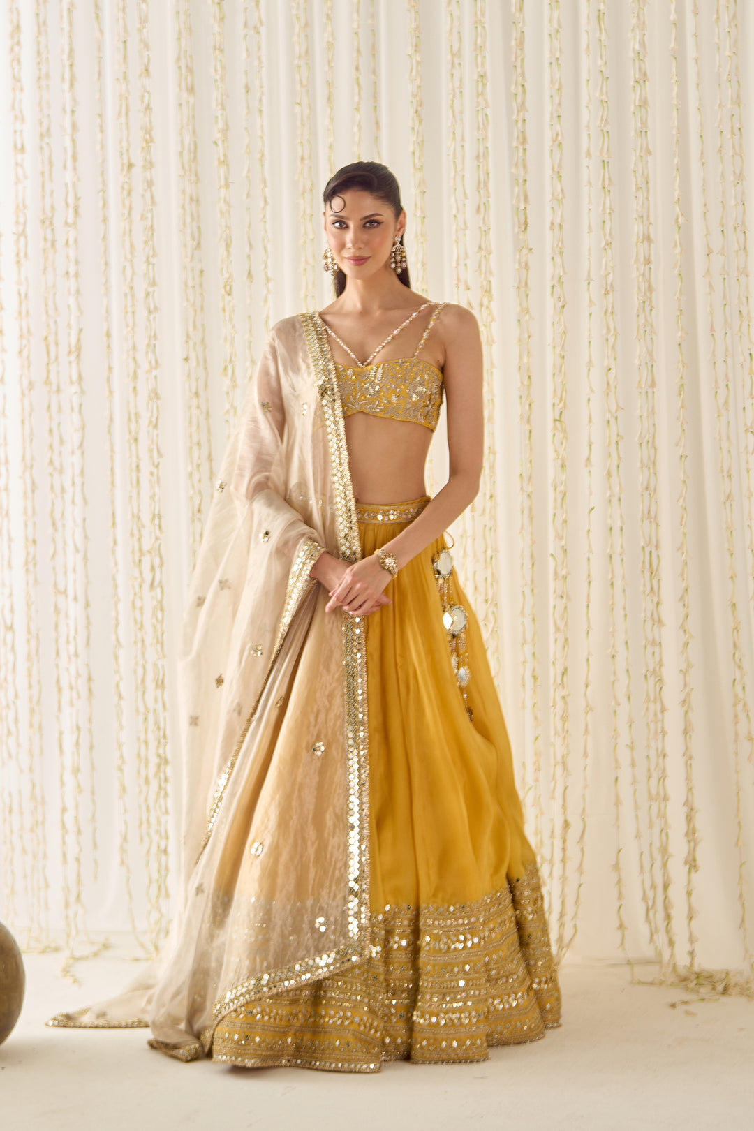 Mustard Bustier And Lehenga Set