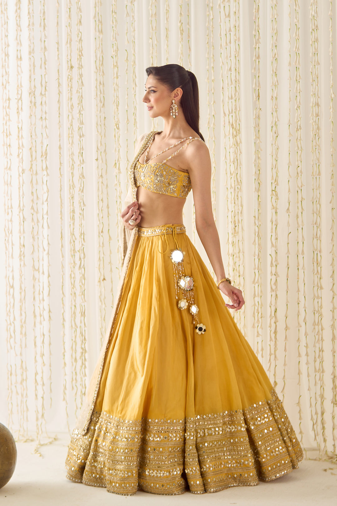 Mustard Bustier And Lehenga Set