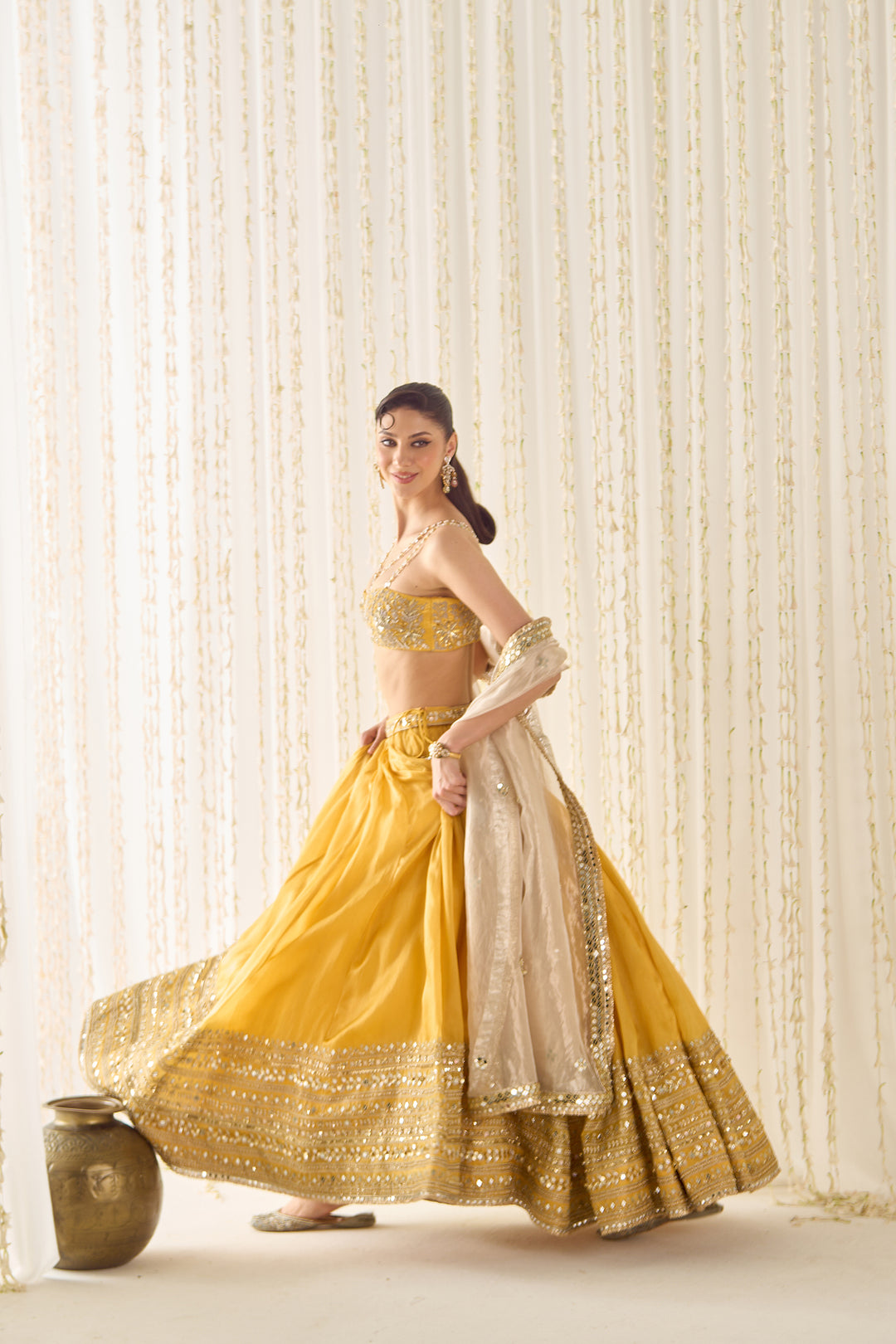 Mustard Bustier And Lehenga Set
