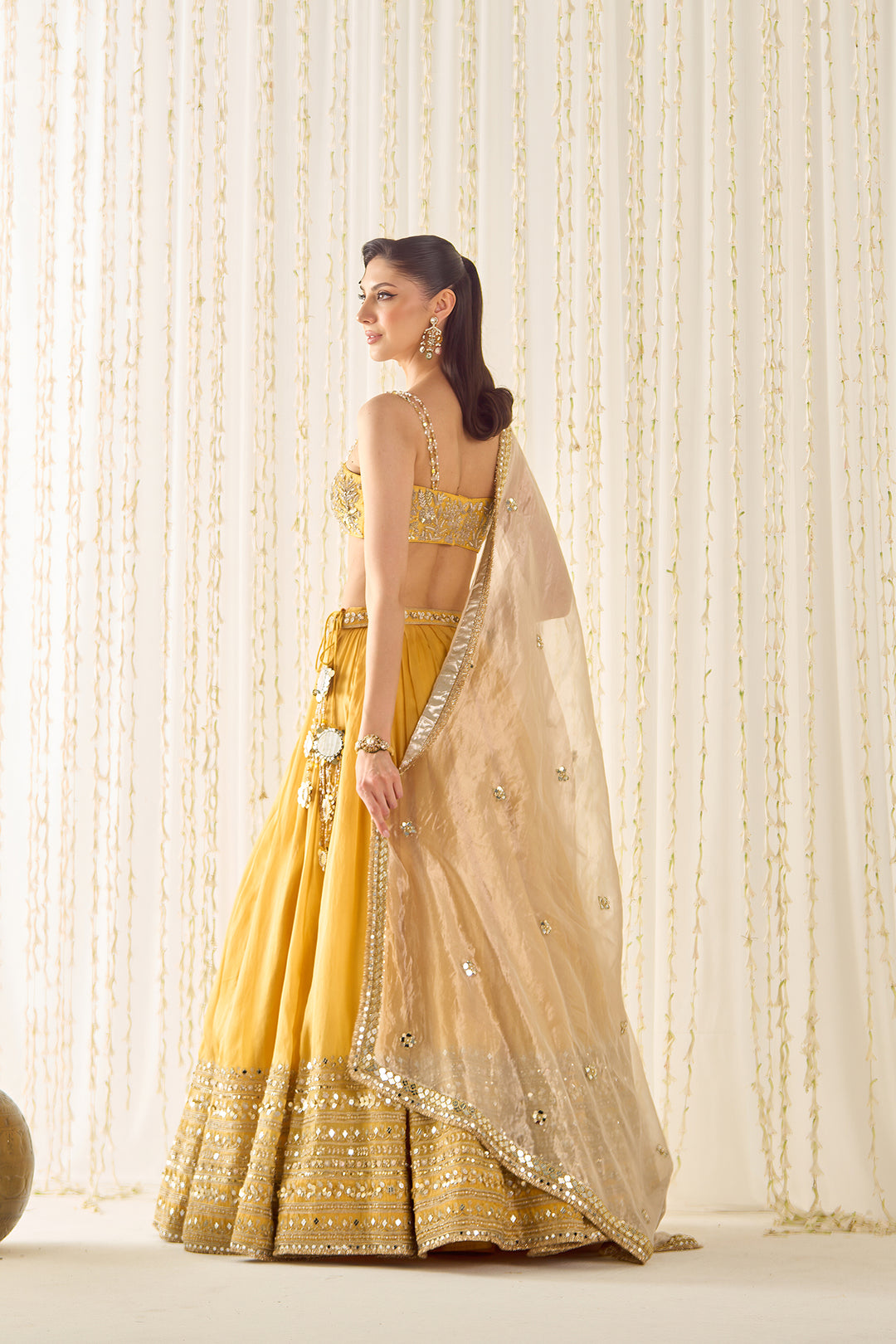 Mustard Bustier And Lehenga Set