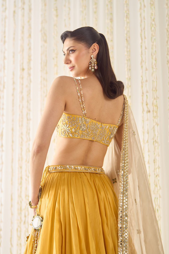 Mustard Bustier And Lehenga Set
