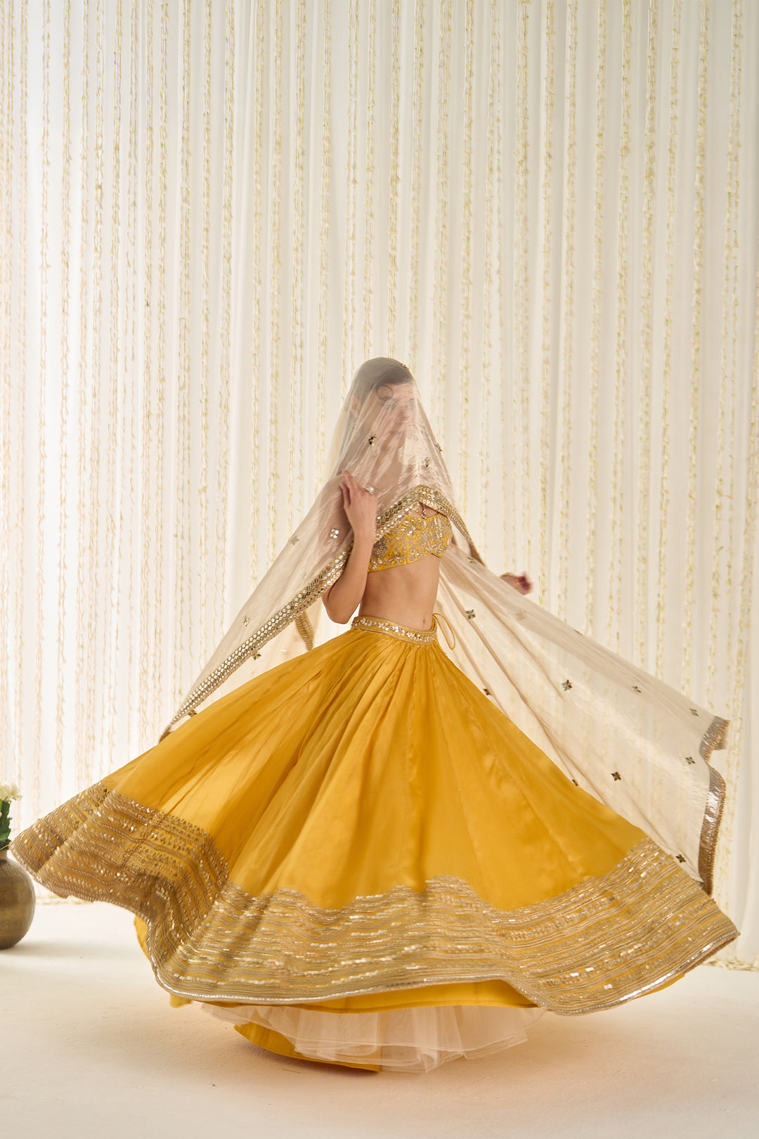 Mustard Bustier And Lehenga Set