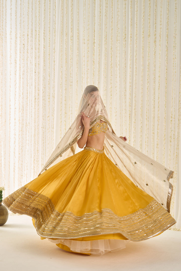 Mustard Bustier And Lehenga Set