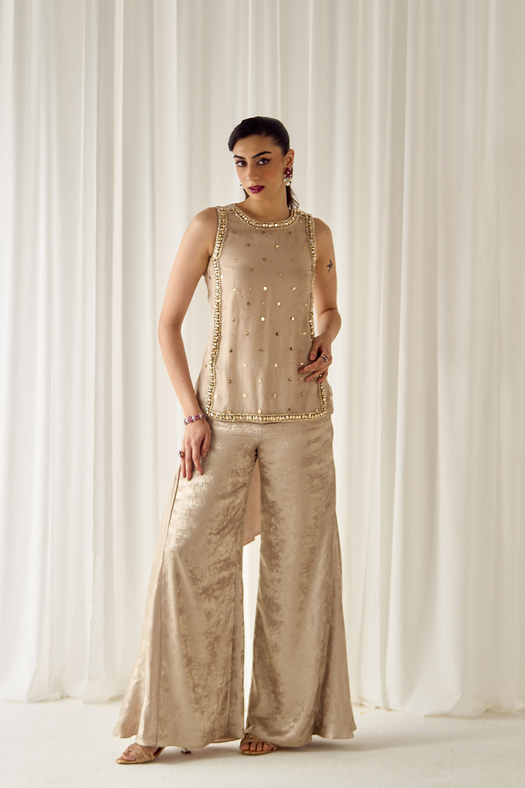 Beige Mukaish-work Co-ord