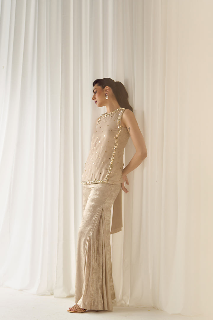Beige Mukaish-work Co-ord
