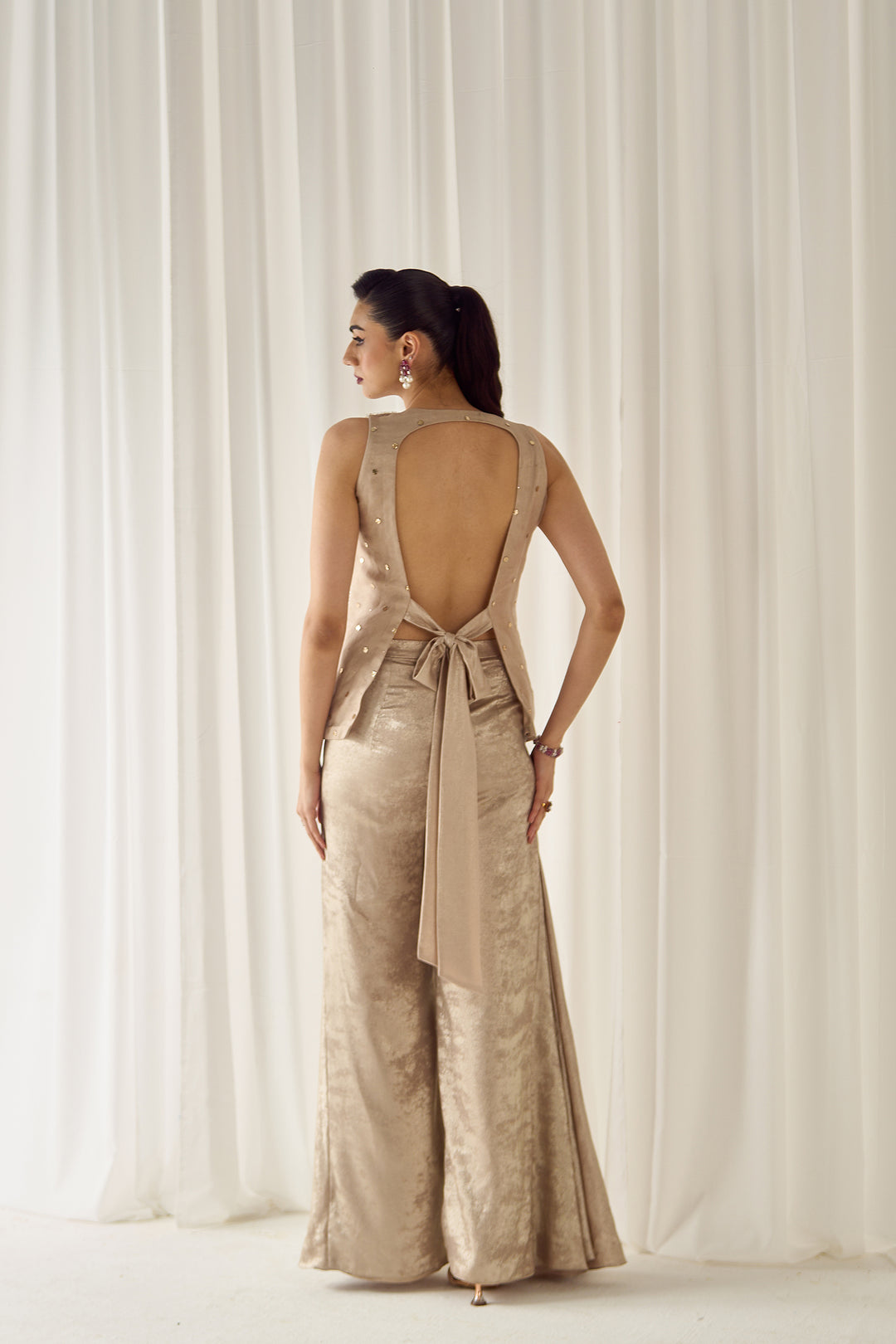Beige Mukaish-work Co-ord