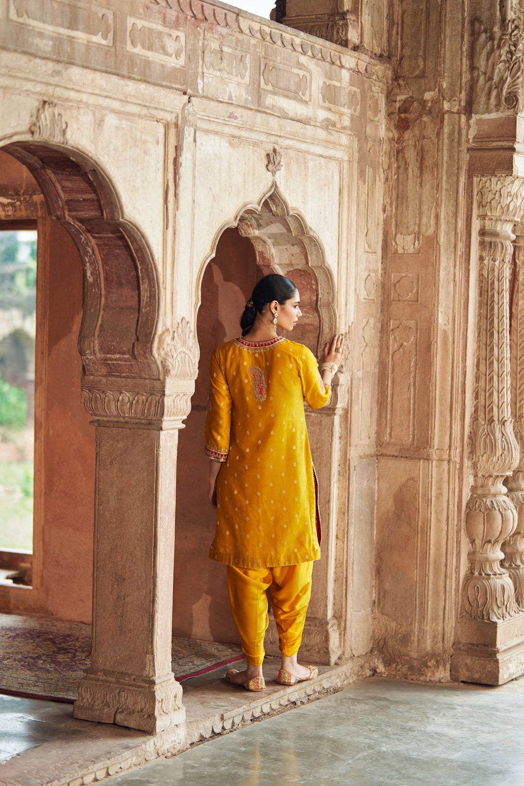 Fahmida - Mustard Short Kurta With Tulip Pant
