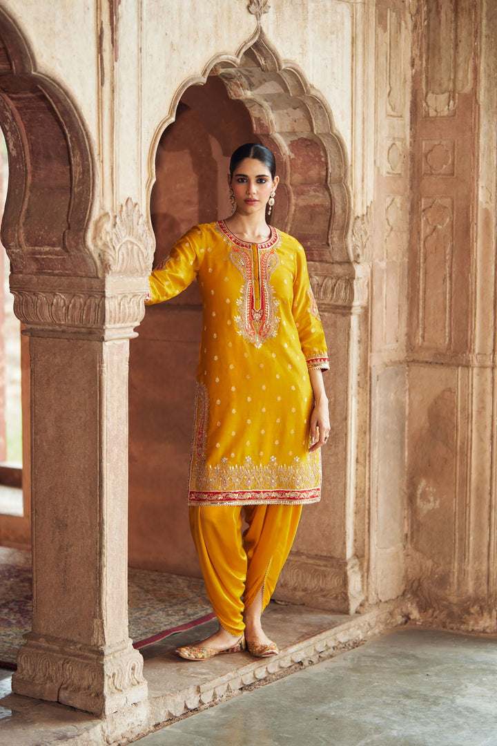 Fahmida - Mustard Short Kurta With Tulip Pant